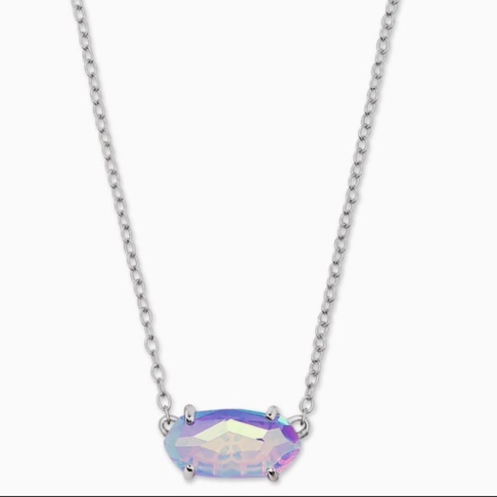Silver Pendant Necklace In Gray Dichroic Glass
